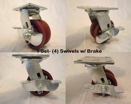 4&quot; x 2&quot; Swivel Caster 7/8&quot; V-Groove Ductile Steel Wheel Brake 1250 lbs e... - £102.22 GBP