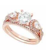 2.10CT Moissanite Redonda 3-Stone Halo Compromiso Set Anillos 14k Oro Ro... - €193,12 EUR