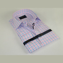 Men 100% Cotton Shirt Manschett Quesste Turkey Slim Fit 6019-01 Pink Checkers image 6