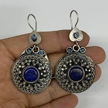 1pc, 2.5&quot;x1.3&quot; Turkmen Earring Tribal Jewelry Lapis Lazuli Round Boho, B14246 - £9.58 GBP