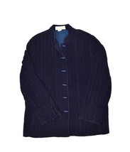 Vintage Lord &amp; Taylor Velour Jacket Womens L Navy Velvet Striped Quilted - £34.68 GBP