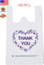 Thank You T-Shirt Carry-Out Bags Plastic Grocery Bags White Sturdy Handl... - £16.15 GBP