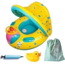 Inflatable Baby Swimming Pool Floats With Removable Sun Protection Canopy, Toddl - £28.30 GBP