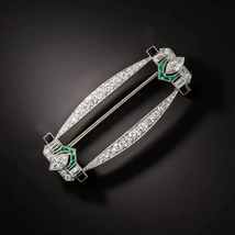 Art Deco Double-Bullet Diamond &amp; Gems Stone Stone Pendant Engagement Pin Silver - £152.41 GBP