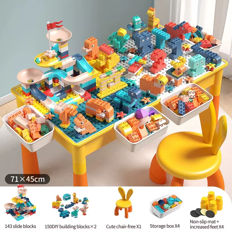 5-In-1 Kids Activity Water Table Toys and Chair Set with 143Pcs Large Marble Run