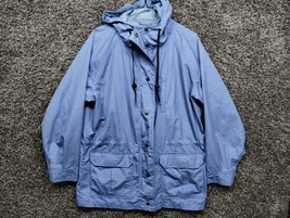 Vintage Eddie Bauer Jacket Women Medium Blue Zip Hooded Lined Y2K - £22.11 GBP