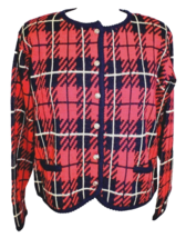 Vintage Tally-Ho Pollak Red Plaid Cardigan Copper Buttons XL NWOT - $49.45