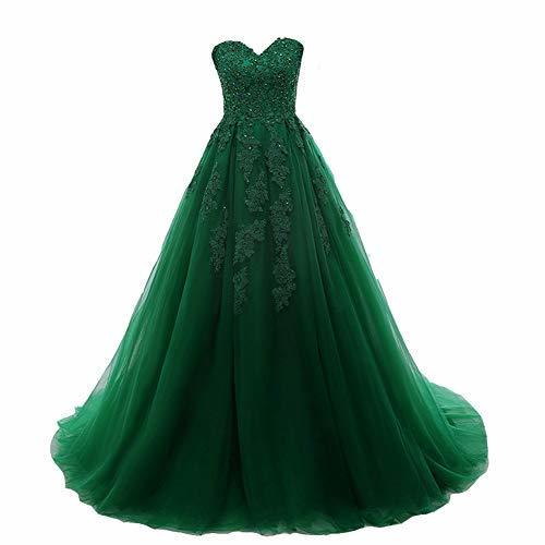 Kivary Plus Size Beaded Ball Gown Long Formal Prom Evening Dresses Emerald Green