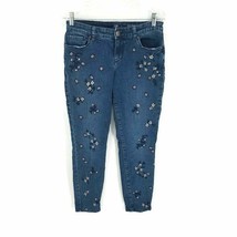 Style&amp;co. Womens Curvy Skinny Leg Jeans Blue Floral Stretch Embroidered ... - £11.61 GBP