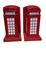 London England Red Telephone Booth Wooden Bookend Set 9” - $28.21