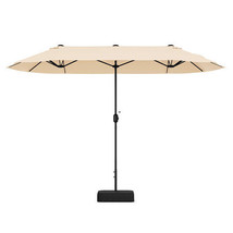 13 Feet Double-Sided Patio Twin Table Umbrella with Crank Handle-Beige - Color:  - $242.08 CAD