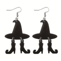 Acrylic Black Witch Hat &amp; Boots Dangle Hook Earrings - New - £15.02 GBP