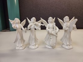 Set Of 4 Enesco Vintage White Porcelain Angels w/ Instruments 5” - $36.00