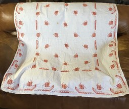 VTG Tablecloth Completed Pre-Printed Cross Stitch Craft Fall Autumn 46&quot; x 59.5&quot; - £27.62 GBP