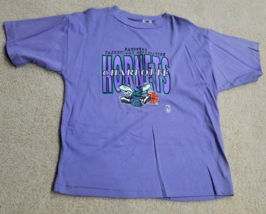 Vintage Charlotte Hornets NBA Rare 90s Purple Kids Tee Shirt Size XL - $27.82