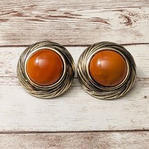 Vintage Clip On Earrings Statement Burnt Orange &amp; Gold Tone Just Over 1.25&quot; - £11.98 GBP