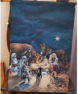 Nativity Scene Fabric Tapestry Lighted Wall Hanging Wood Dowel Rod 25&quot; X... - £24.36 GBP