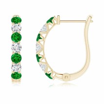 Authenticity Guarantee 
ANGARA Emerald and Diamond Huggie Hoop Earrings in 14... - £1,726.58 GBP