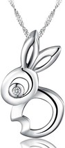 Sojewe 925 Sterling Silver Rabbit Pendant White Gold Plated Cubic Zirconia Gift - £46.43 GBP