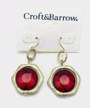 Croft And Barrow Etched Gold Tone Red Dangle Pierced Earrings - £10.82 GBP