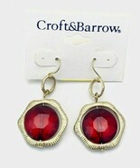 Croft And Barrow Etched Gold Tone Red Dangle Pierced Earrings - $19.01 CAD
