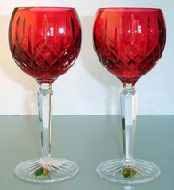 Waterford Lismore Cased Crimson Red Crystal Hock Wine Glasses SET/2 #146269 New - £276.57 GBP