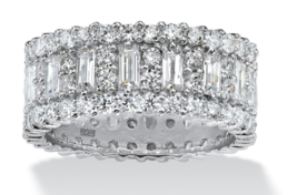 Round Cz Baguette Eternity Ring Platinum Sterling Silver 5 6 7 8 9 10 - £240.57 GBP