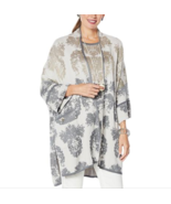 QVC MarlaWynne Jacquard Drama Kimono Cardigan Topper M Neutral Natural Gray - €37,57 EUR