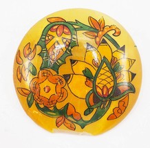 Eastern European Lacquer Brooch Floral Hand Painted Round Brooch - £11.67 GBP