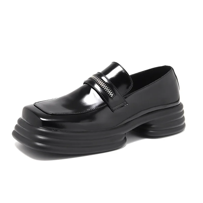 New Men Square Toe Patent Leather Loafers Male Platform Dress Shoes Vint... - £58.87 GBP