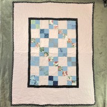 Handmade Quilt Patchwork Floral Baby Blanket Girl Bedding Pink Blue 36x42 - $360.80 MXN