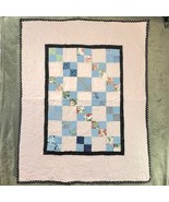 Handmade Quilt Patchwork Floral Baby Blanket Girl Bedding Pink Blue 36x42 - €16,20 EUR