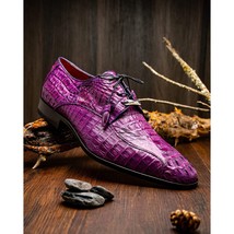 Apricena Genuine Caiman Crocodile Dress Derby's Shoes Purple image 6