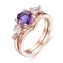 Lab Alexandirte Gemstone Hexagon Set Ring for Women Solid 925 Silver Ring for We - £84.96 GBP
