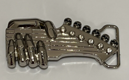 Hand Playing Guitar Belt Buckle Musician Guitarist with Skulls and Bling - £15.04 GBP