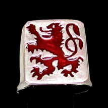 Silver men&#39;s ring Scottish Lion coat of arms Scotland with Red enamel high polis - £107.94 GBP