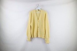 Vintage 70s Streetwear Mens Large Blank Knit Button Cardigan Sweater Yellow - $59.35