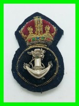 Original WWII British Royal Navy Officer Heavily Padded Bullion Cap Badge Patch  - £23.45 GBP