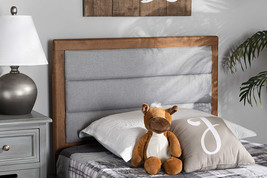 Nata Light Gray Fabric Upholstered and Walnut Brown Twin Size Headboard - $1,877.10 MXN