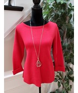 Tahari Women Red Fleece Viscose Back Zip Round Neck Long Sleeve Sweater ... - €22,10 EUR