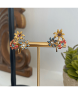 Vintage 3 Flower Rainbow Color Screw Back Earrings - $27.97 CAD