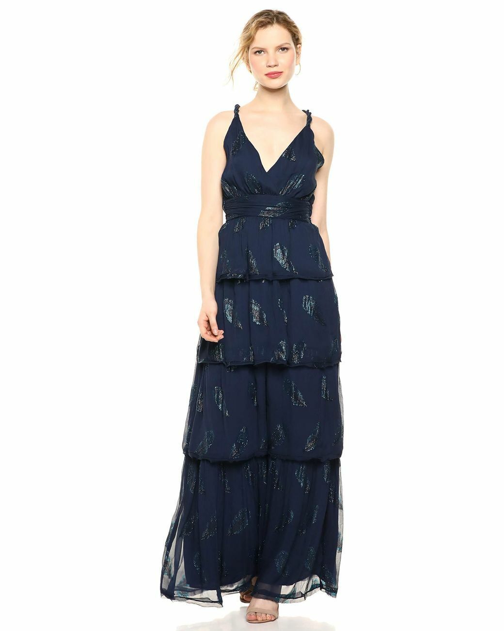 Ramy Brook Toleda Spring Navy Silk Tiered Tie Back Maxi Dress XXS NWT - $169.00