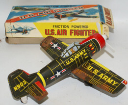 Vintage KA Japan Tin Friction Powered US Army N903 Air Force Fighter Jet... - $125.00
