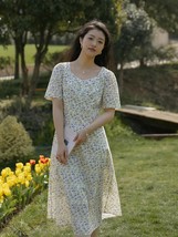 DUSHU French Gentle Wind Women&#39;s  Dress Waist Slim Thin Tea Break Ladylike Mid-l - £99.96 GBP