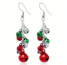 Jingle Bells  Silver Green Red Earrings Christmas Jewelry Dangle Earrings  - $6.76