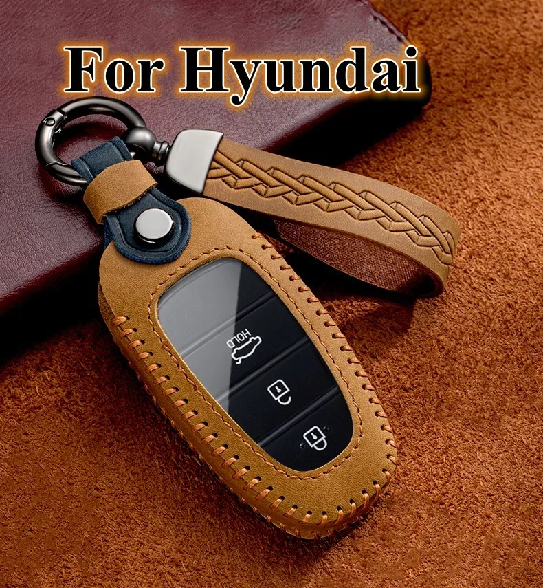 Crazy Horse Leather Car Key Case Cover for Hyundai Tucson 2022 Solaris Sonata - £12.78 GBP