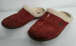 SOREL Slippers Size 8 Red Burgundy Nakiska Slides Faux Fur - £20.95 GBP