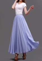 Aqua-blue Long Chiffon Skirt Outfit Women Custom Plus Size Chiffon Skirt image 13