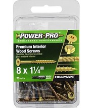Hillman 42467 Power Pro Premium Interior Wood Screws #8 x 1-1/4&quot;, 75-Pack - £14.68 GBP