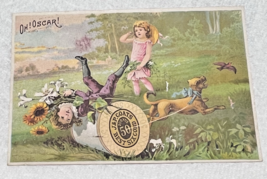 1880's JP Coats Sewing Thread Trade Card On Oscar Dog Pulling Spool of T... - $12.38